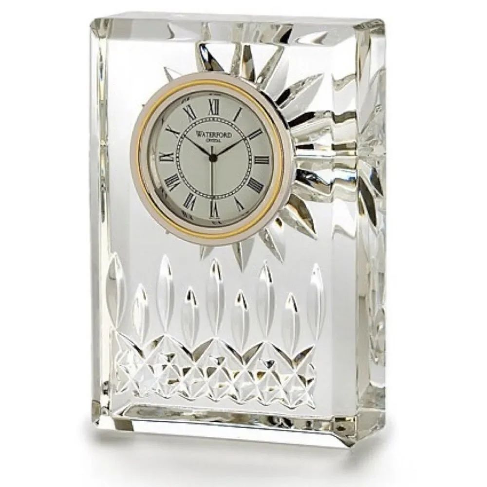 Rare Waterford Crystal Lismore 4.5″ Clock / Gold Accent